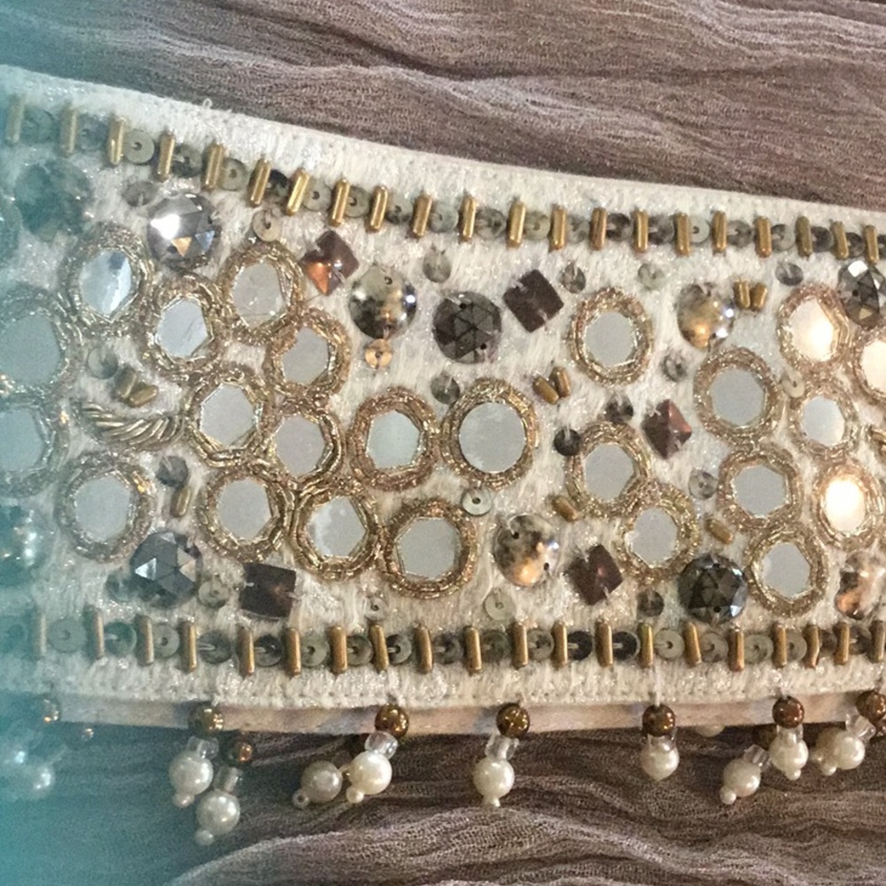 Belt, champagne, beads and mirrors belt.